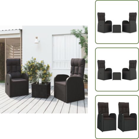The Living Store Set Mobili da Giardino 3 pz Nero Polyrattan e Acciaio - Sedie da giardino