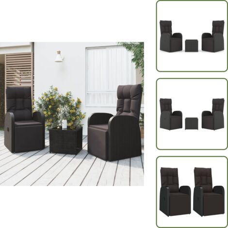 The Living Store Set Mobili da Giardino 3 pz Nero Polyrattan e Acciaio - Sedie da giardino