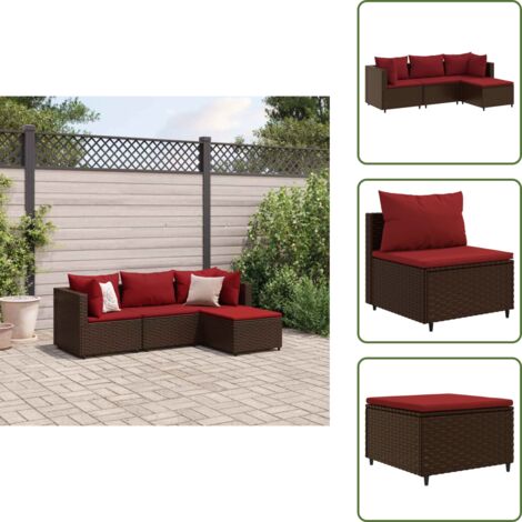 The Living Store Set Mobili da Giardino 4 pz con Cuscini in Polyrattan Marrone - Divano da giardino