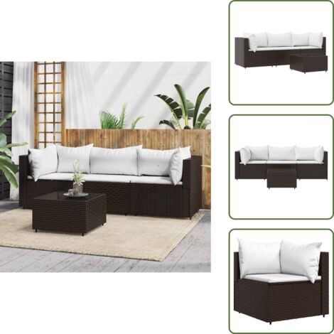The Living Store Set Mobili da Giardino 4 pz con Cuscini in Polyrattan Marrone - Set da giardino