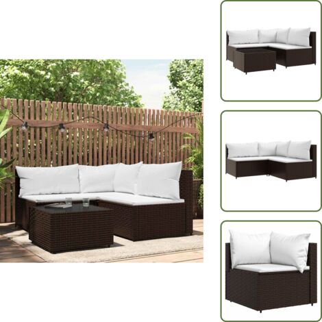 The Living Store Set Mobili da Giardino 4 pz con Cuscini in Polyrattan Marrone - Set da giardino
