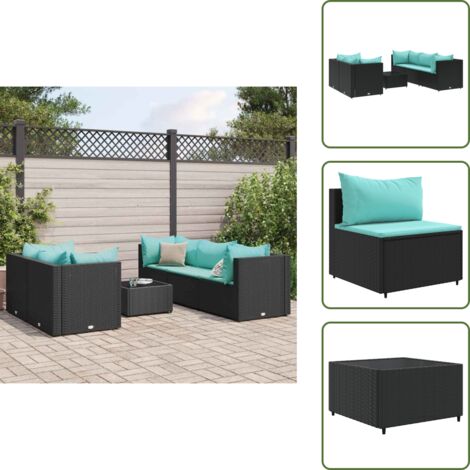 The Living Store Set Mobili da Giardino 6 pz con Cuscini in Polyrattan Nero - Divano angolare