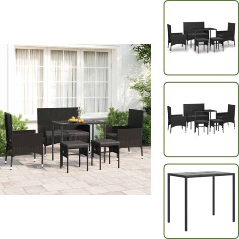 The Living Store Set Mobili da Giardino 6 pz con Cuscini in Polyrattan Nero - Sedie da giardino