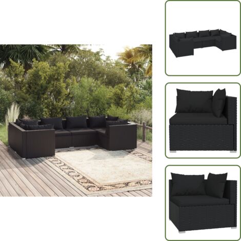The Living Store Set Mobili da Giardino 6 pz con Cuscini in Polyrattan Nero - Seduta da esterno