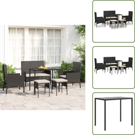 The Living Store Set Mobili da Giardino 6 pz con Cuscini in Polyrattan Nero - Tavolo da giardino