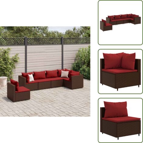 The Living Store Set Mobili da Giardino 6pz con Cuscini in Polyrattan Marrone - Divano da esterno