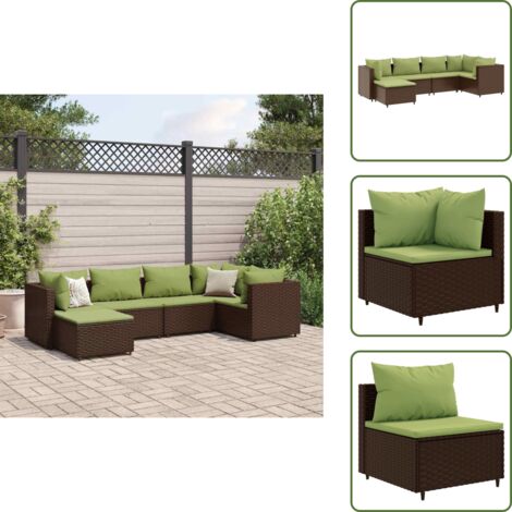 The Living Store Set Mobili da Giardino 6pz con Cuscini in Polyrattan Marrone - Divano da giardino
