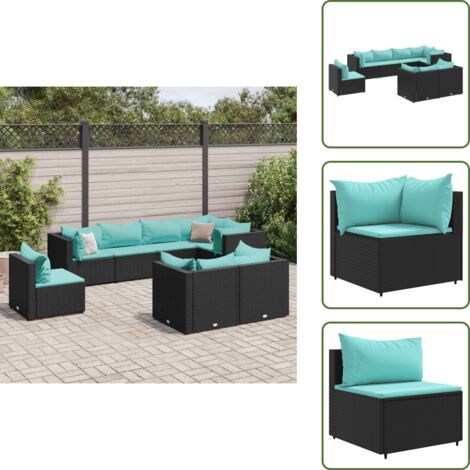 The Living Store Set Mobili da Giardino con Cuscini 8 pz Nero in Polyrattan - Divano angolare