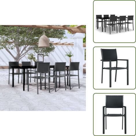 The Living Store Set Mobili da Pranzo da Giardino 7 pz Nero - Tavolo da pranzo da esterno