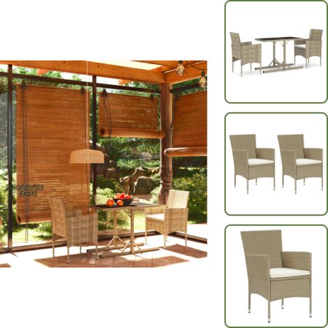 The Living Store Set Mobili da Pranzo per Giardino 3 pz Beige - Tavolo da pranzo esterno