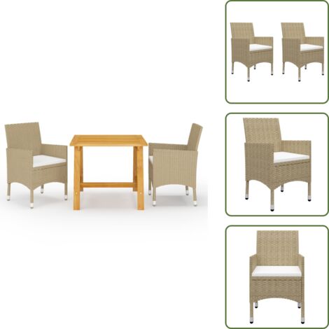 The Living Store Set Mobili da Pranzo per Giardino 3 pz Beige - Tavolo da pranzo in legno