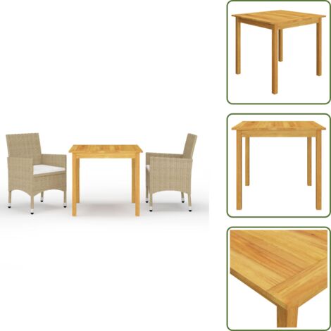 The Living Store Set Mobili da Pranzo per Giardino 3 pz Beige - Tavolo da pranzo in legno