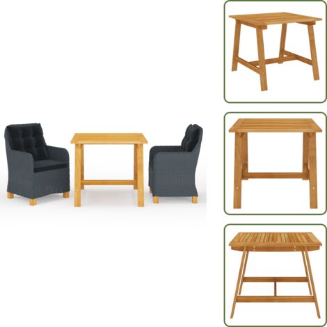 The Living Store Set Mobili da Pranzo per Giardino 3 pz Grigio Scuro - Tavolo da pranzo da giardino