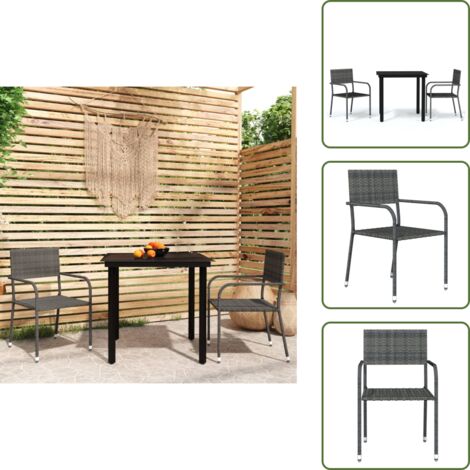 The Living Store Set Mobili da Pranzo per Giardino 3 pz Grigio - Sedie da giardino