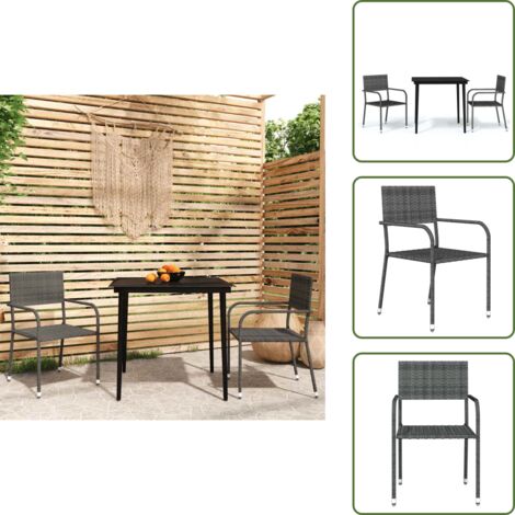 The Living Store Set Mobili da Pranzo per Giardino 3 pz Grigio - Sedie da giardino