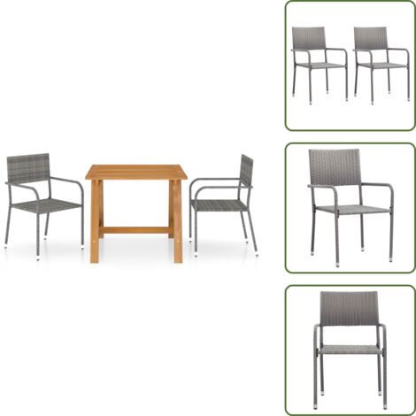 The Living Store Set Mobili da Pranzo per Giardino 3 pz Grigio - Tavolo da pranzo da esterno