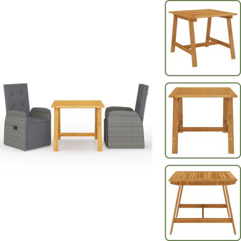 The Living Store Set Mobili da Pranzo per Giardino 3 pz Grigio - Tavolo da pranzo da giardino