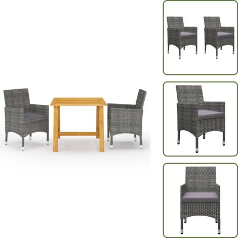 The Living Store Set Mobili da Pranzo per Giardino 3 pz Grigio - Tavolo da pranzo in legno
