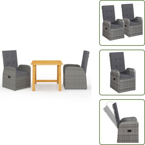 The Living Store Set Mobili da Pranzo per Giardino 3 pz Grigio - Tavolo da pranzo in legno
