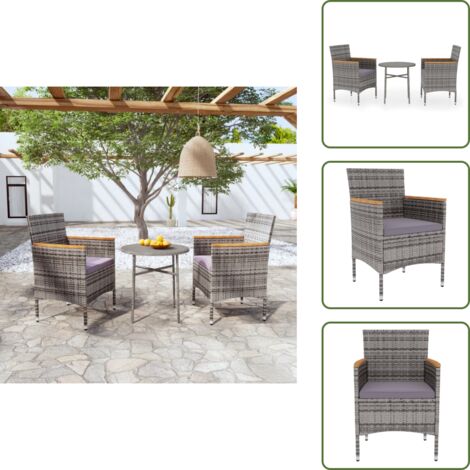 The Living Store Set Mobili da Pranzo per Giardino 3 pz in Polyrattan Grigio - Tavolo da pranzo esterno