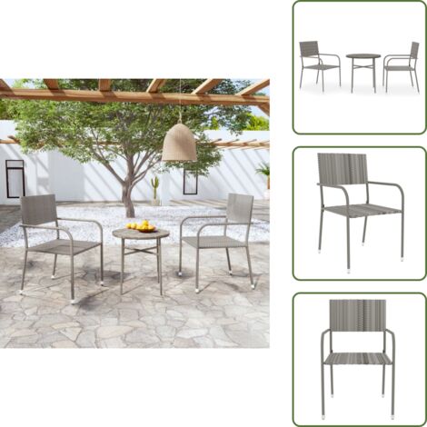 The Living Store Set Mobili da Pranzo per Giardino 3 pz in Polyrattan Grigio - Tavolo da pranzo esterno