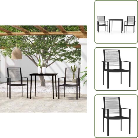 The Living Store Set Mobili da Pranzo per Giardino 3 pz Nero - Tavolo da pranzo da esterno