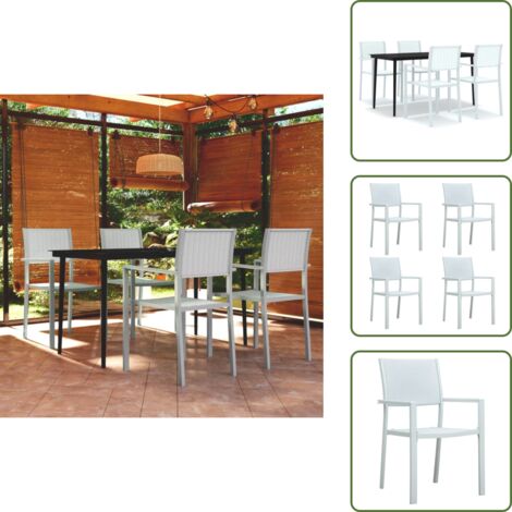 The Living Store Set Mobili da Pranzo per Giardino 5 pz Bianco - Tavolo da pranzo da esterno