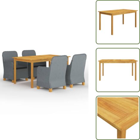 The Living Store Set Mobili da Pranzo per Giardino 5 pz Grigio Chiaro - Tavolo da pranzo da giardino
