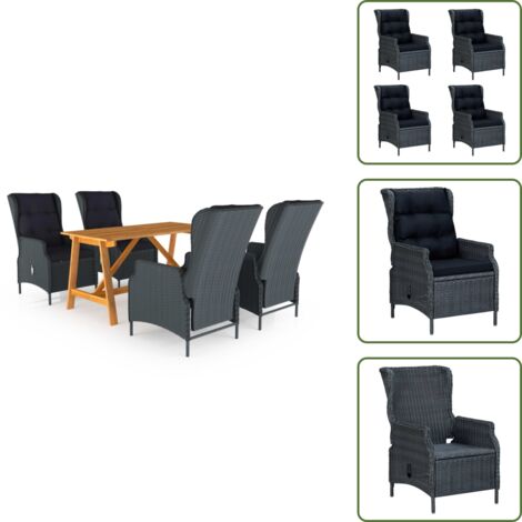 The Living Store Set Mobili da Pranzo per Giardino 5 pz Grigio Scuro - Tavolo da pranzo da esterno