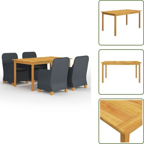 The Living Store Set Mobili da Pranzo per Giardino 5 pz Grigio Scuro - Tavolo da pranzo da giardino