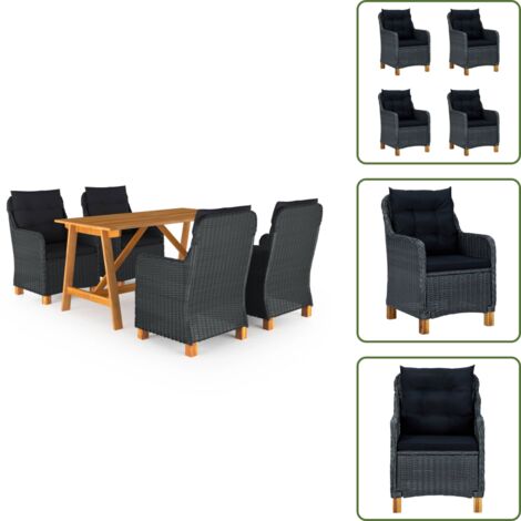 The Living Store Set Mobili da Pranzo per Giardino 5 pz Grigio Scuro - Tavolo da pranzo da giardino