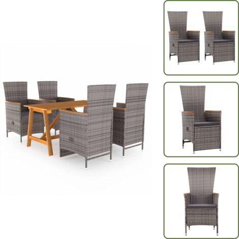 The Living Store Set Mobili da Pranzo per Giardino 5 pz Grigio - Tavolo da pranzo da giardino