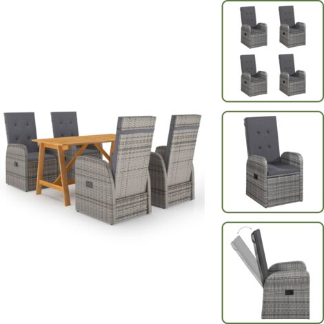 The Living Store Set Mobili da Pranzo per Giardino 5 pz Grigio - Tavolo da pranzo da giardino