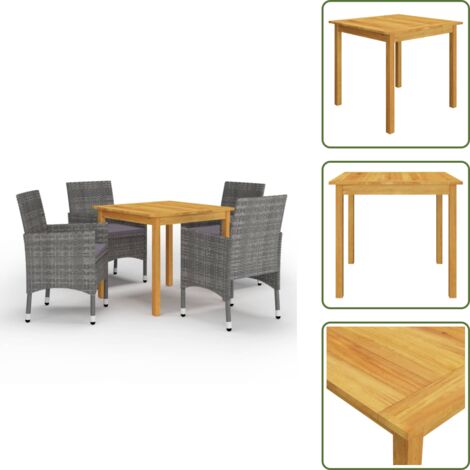 The Living Store Set Mobili da Pranzo per Giardino 5 pz Grigio - Tavolo da pranzo in legno