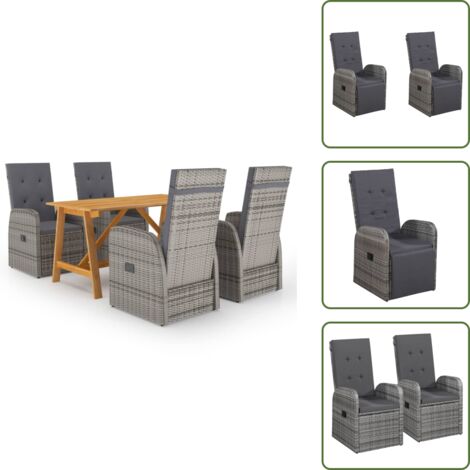 The Living Store Set Mobili da Pranzo per Giardino 5 pz Grigio - Tavolo da pranzo in legno