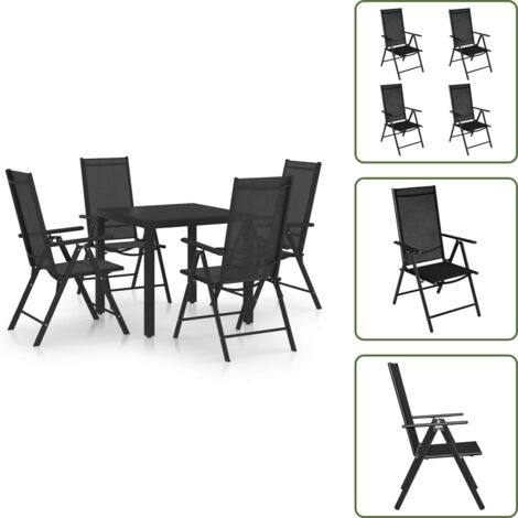 The Living Store Set Mobili da Pranzo per Giardino 5 pz in Alluminio Nero - Sedie da giardino