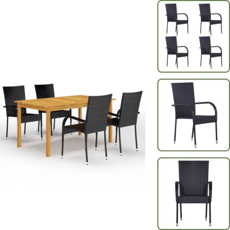 The Living Store Set Mobili da Pranzo per Giardino 5 pz Nero - Sedie da giardino