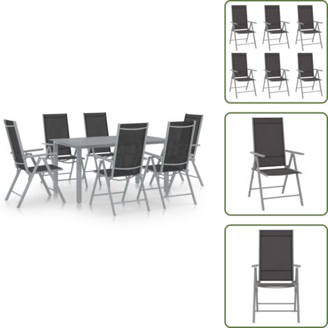 The Living Store Set Mobili da Pranzo per Giardino 7 pz Alluminio Argento e Nero - Sedie da giardino
