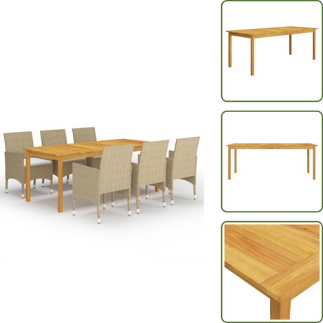 The Living Store Set Mobili da Pranzo per Giardino 7 pz Beige - Tavolo da pranzo in legno