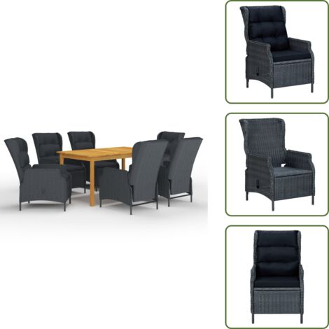 The Living Store Set Mobili da Pranzo per Giardino 7 pz Grigio Scuro - Tavolo da pranzo da esterno