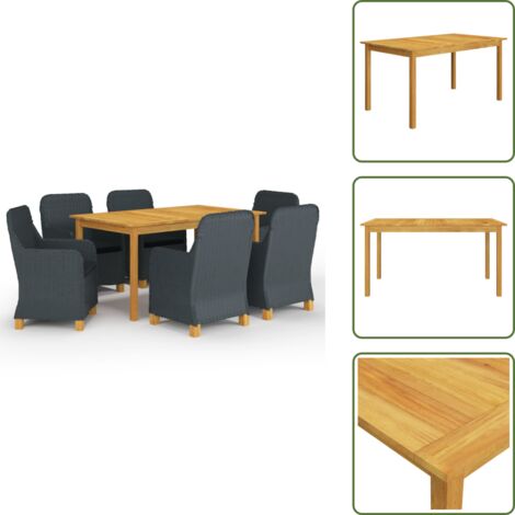 The Living Store Set Mobili da Pranzo per Giardino 7 pz Grigio Scuro - Tavolo da pranzo da giardino
