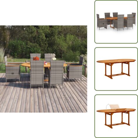 The Living Store Set Mobili da Pranzo per Giardino 7 pz in Polyrattan Grigio - Tavolo da pranzo esterno