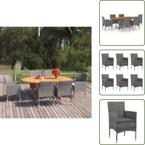 The Living Store Set Mobili da Pranzo per Giardino 7 pz in Polyrattan Grigio - Tavolo da pranzo esterno