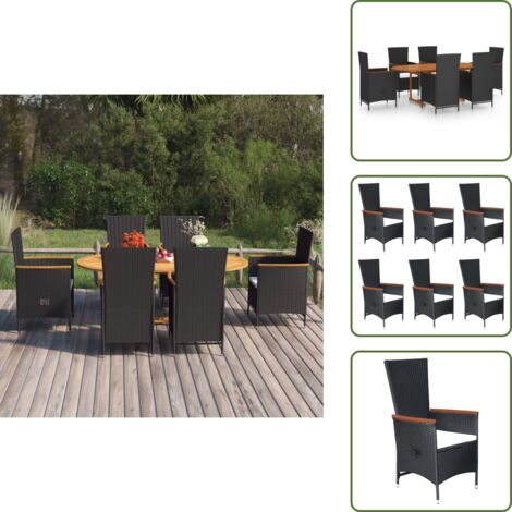 The Living Store Set Mobili da Pranzo per Giardino 7 pz in Polyrattan Nero - Tavolo da pranzo esterno