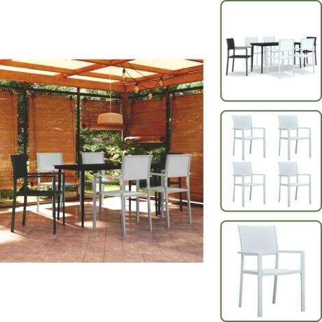 The Living Store Set Mobili da Pranzo per Giardino 7 pz Nero e Bianco - Tavolo da pranzo da esterno