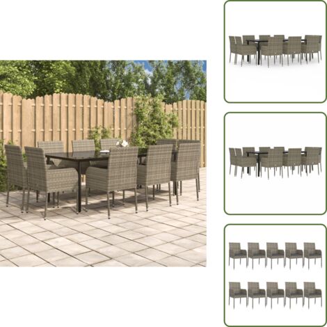 The Living Store Set Mobili Giardino 11 pz con Cuscini Polyrattan Nero e Grigio - Sedie da giardino