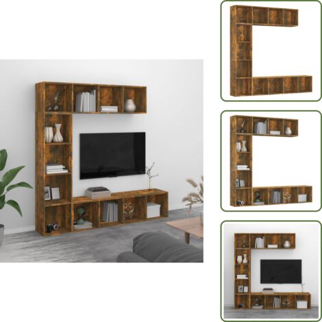 The Living Store Set Mobili Libreria / Porta TV 3 pz Rovere Fumo 180x30x180 cm - Mobile tv