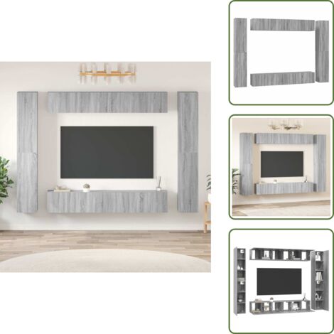 The Living Store Set Mobili Porta TV 10 pz Grigio Sonoma in Legno Multistrato - Mobili porta TV