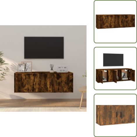 The Living Store Set Mobili Porta TV 2 pz Rovere Fumo in Legno Multistrato - TV Wall Mount