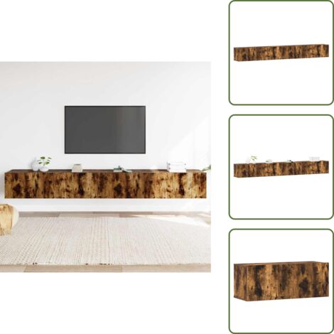 The Living Store Set Mobili Porta TV 3 pz Rovere Fumo in Legno Multistrato - Mobili in legno multistrato